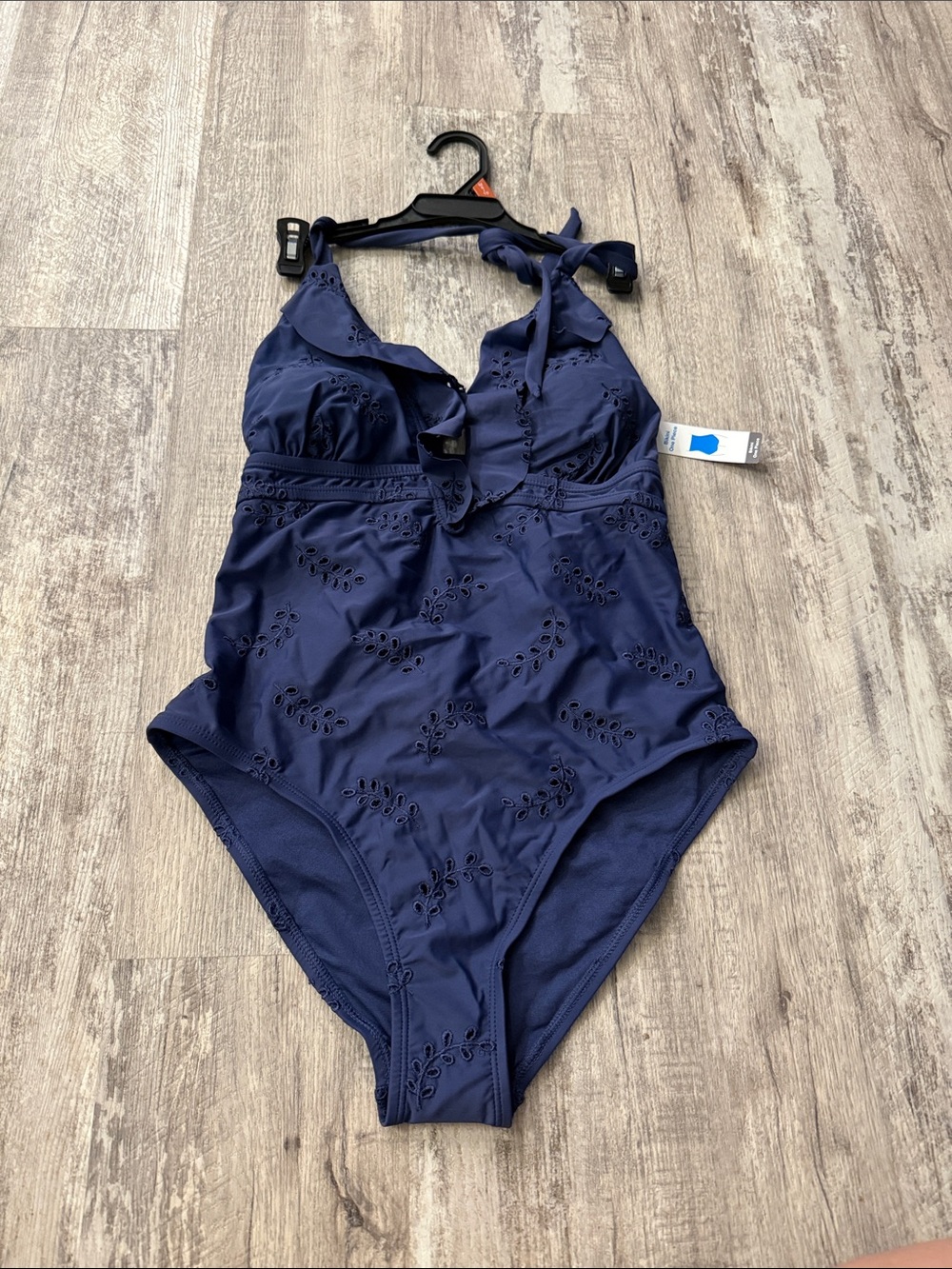 Navy Eyelet Halter One-Piece Swimsuit